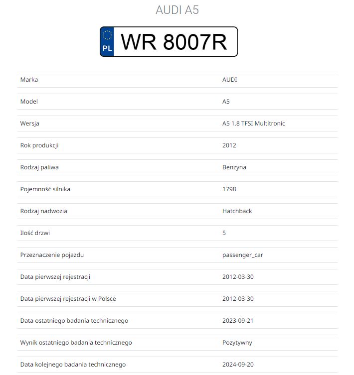 AutoInfo.gratis Sprawdź pojazd po numerze rejestracyjnym, za darmo